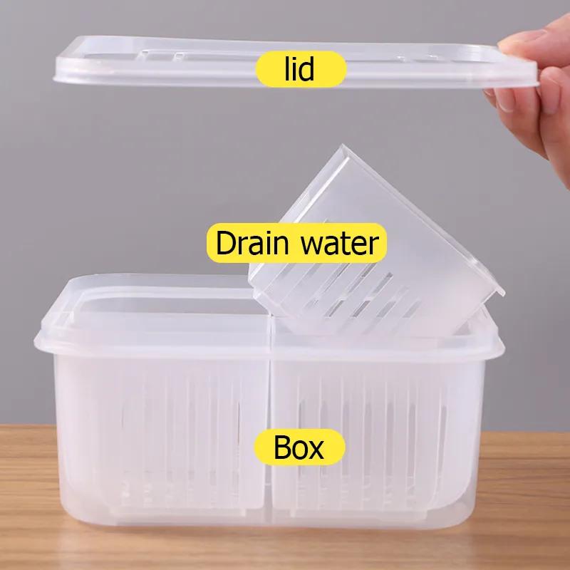 Aufbewahrungsbox mit vier Fächern und Deckel, Kühlschrank-Frischhaltebox, Obst- und Gemüseaufbewahrungsbox, Küchenablauf, multifunktionale Aufbewahrungsboxen