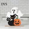 Holiday Window Display Items Halloween Table Decor, Wooden Black Cat Ghost Pumpkin Decorations Indoor Cute Small Signs Gifts, Room Decor for