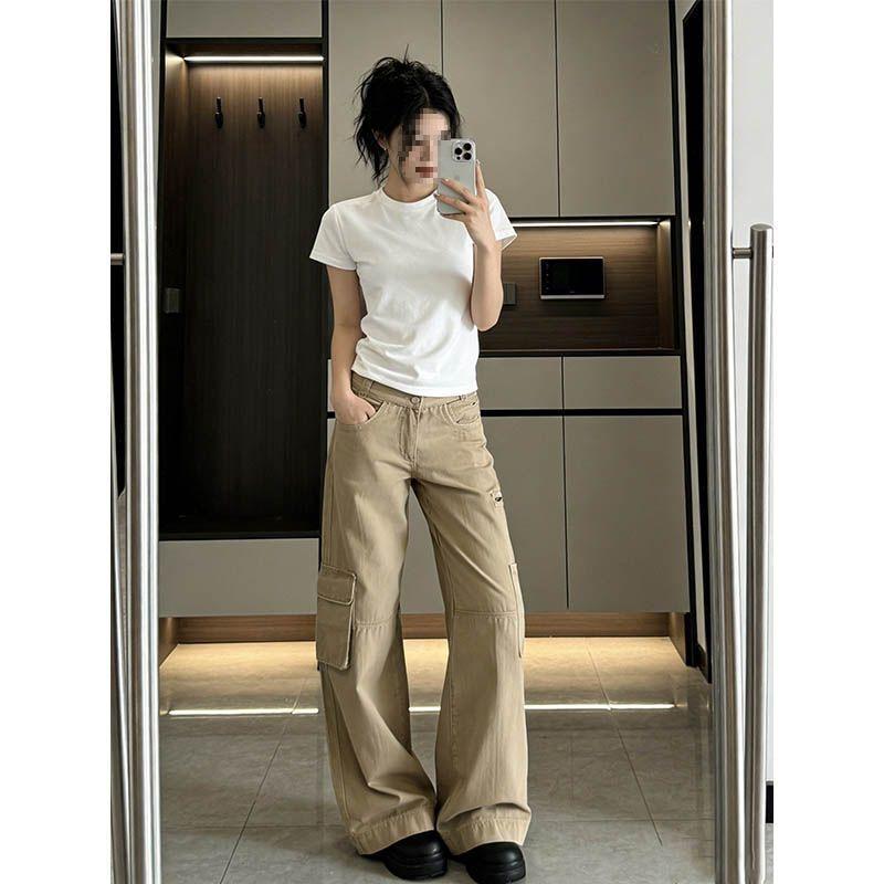 2026 Summer Women s Solid Color Wide Leg Cargo Pants - Korean Chic, Versatile, Floor-Length, Casual Style XL