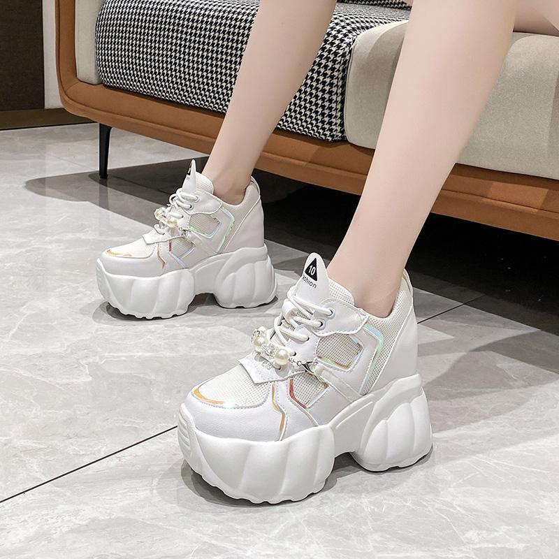 Fashion 10CM Thick Sole Autumn Sports Sneakers NEW Women High Platform Sneakers Breathable Mesh Shoes Women Wedges Heels Casual Shoes