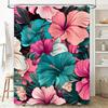 Colorful Hibiscus Shower Curtain Premium Quality Fabric Bath Decor for Home Decoration in Pink Blue Floral Pattern Design