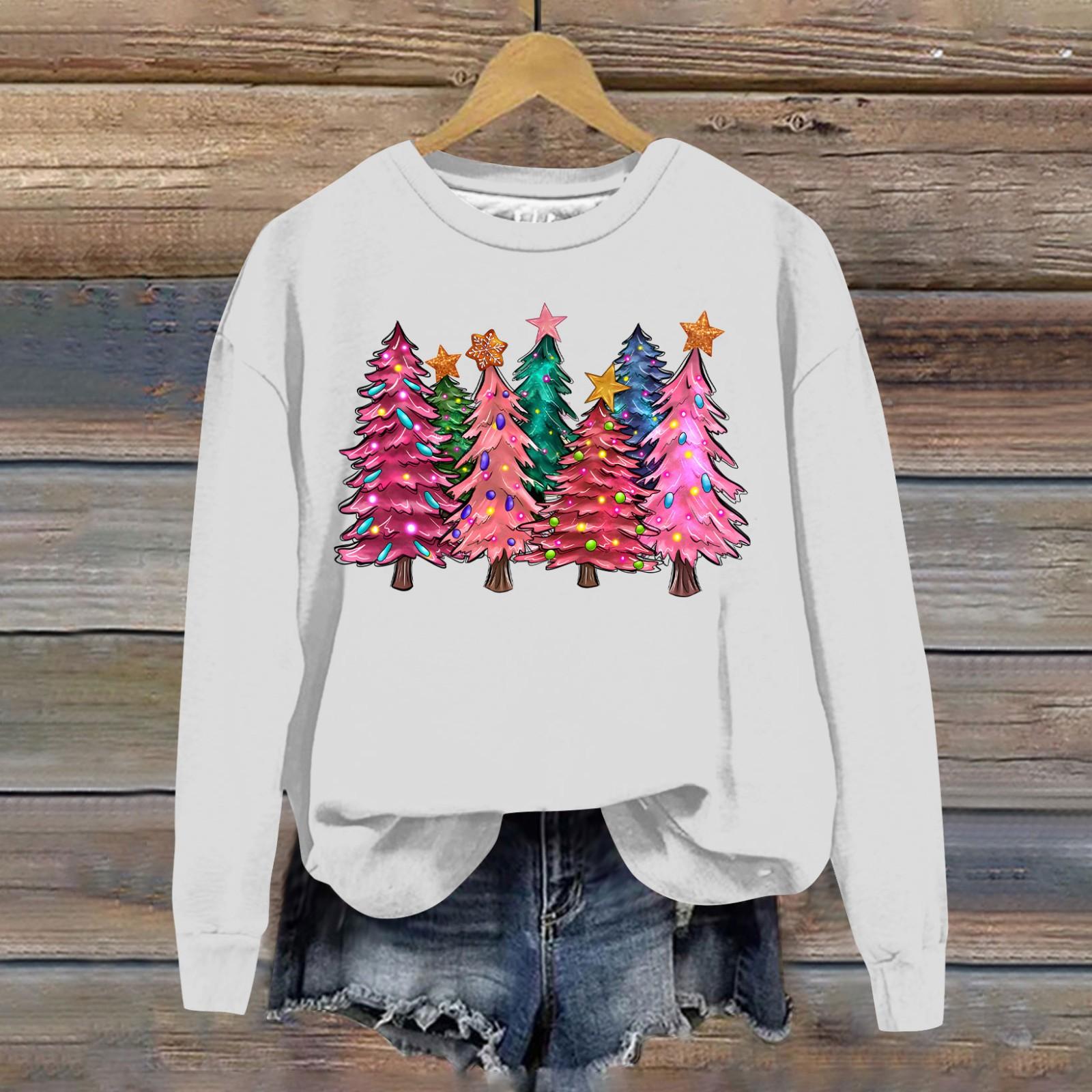 

Женская модная рождественская свободная толстовка с длинным рукавом и круглым вырезом с мелким принтом XL