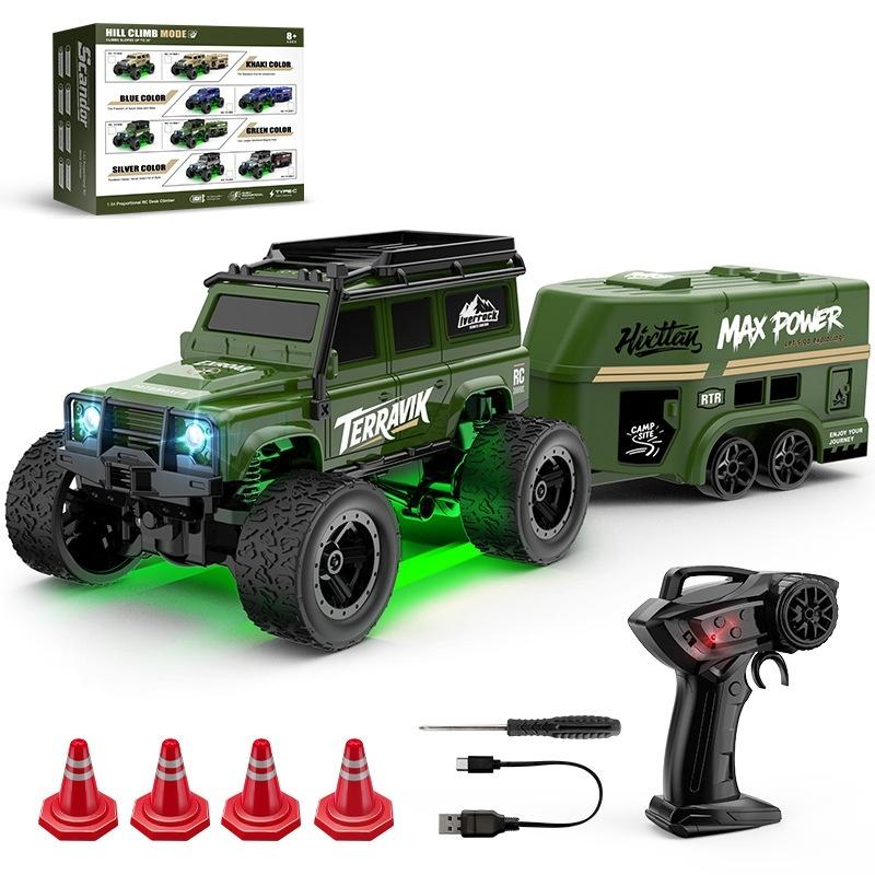 1:64 Scale Rc Off Road Climbing Car Led Lights Proportional Remote Control Type C Rechargeable Trailer Diy Stickers Gift Toy
