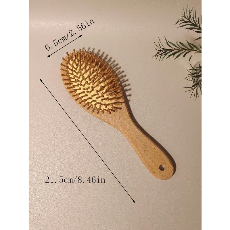 1pc Oval Bamboo Air Cushion Comb, Natural Bamboo Brush, Suitable For Thick/Thin/Curly/Dry Hair, Unisex, Scalp Massage, Anti-Static Hair Brush