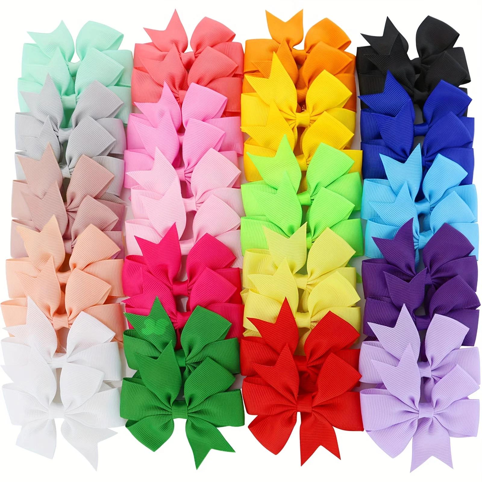 

40Pcs/set Solid Color 3 Grosgrain Ribbon Hair Bows Clips for Baby Girls Sweet Boutique Hairpins Headwear Kids Hair Accessories