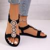 Women Rhinestone Flat Sandals Summer Open Toe Ankle Strap Casual Beach Shoes