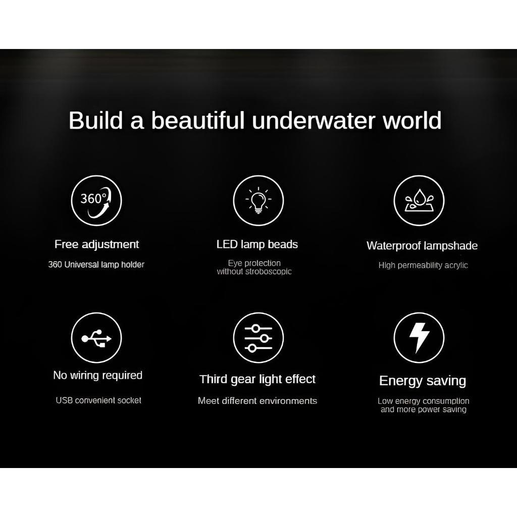 360° Smart Dimming Fish Tank Small Clip Lamp RGB Modes Full Spectrum Aquarium Light Flexible Adjustment Fish Tank Light