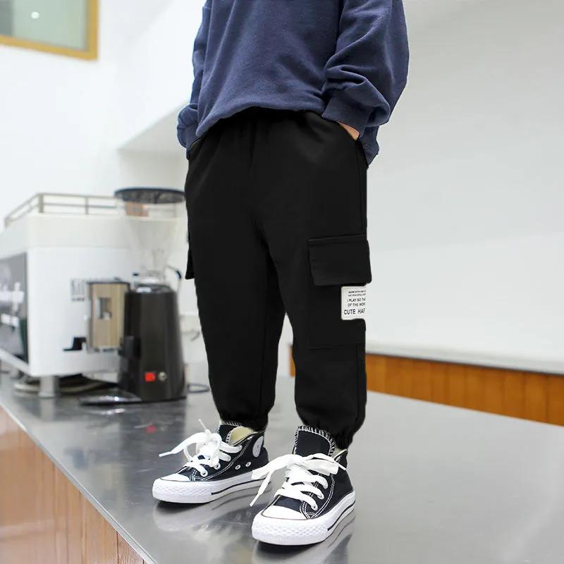 

Мальчики Весна Однотонные Повседневные Брюки с Карманами Осень Простые Спортивные Брюки 100