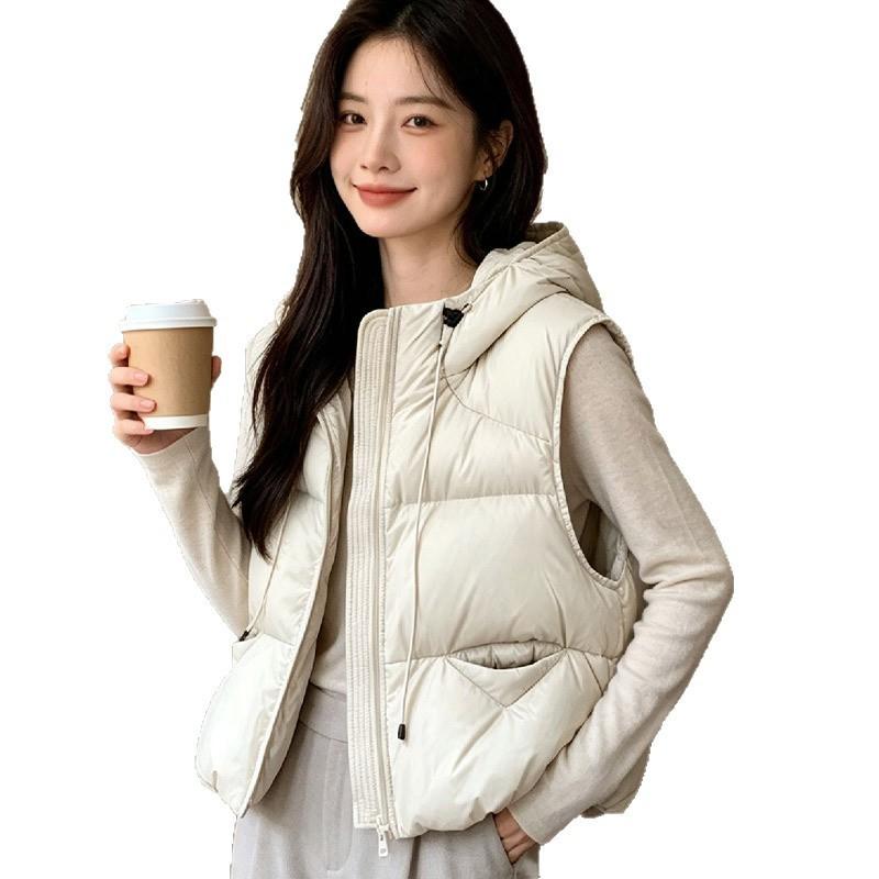 Down vest women's winter coat fluffy duck down women's outer wear design sense hooded vest vest Pinghu