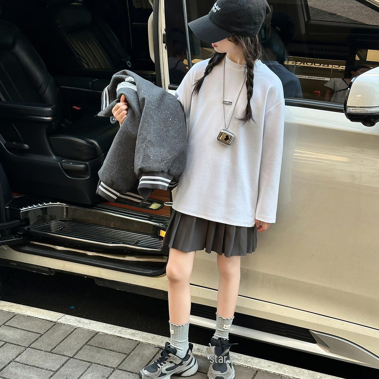 

Girls Quilted Baseball Jacket - Korean Style, Autumn/Winter, For Middle & Big Kids, Fashionable Casual Outerwear 150cm