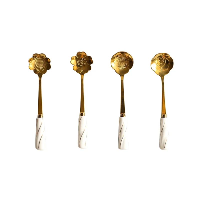 12cm Stainless Steel Mini Sakura Rose Flower Spoons for Coffee Tea Dessert Drink Mixing Milkshake Spoon Tableware Kitchen Supply