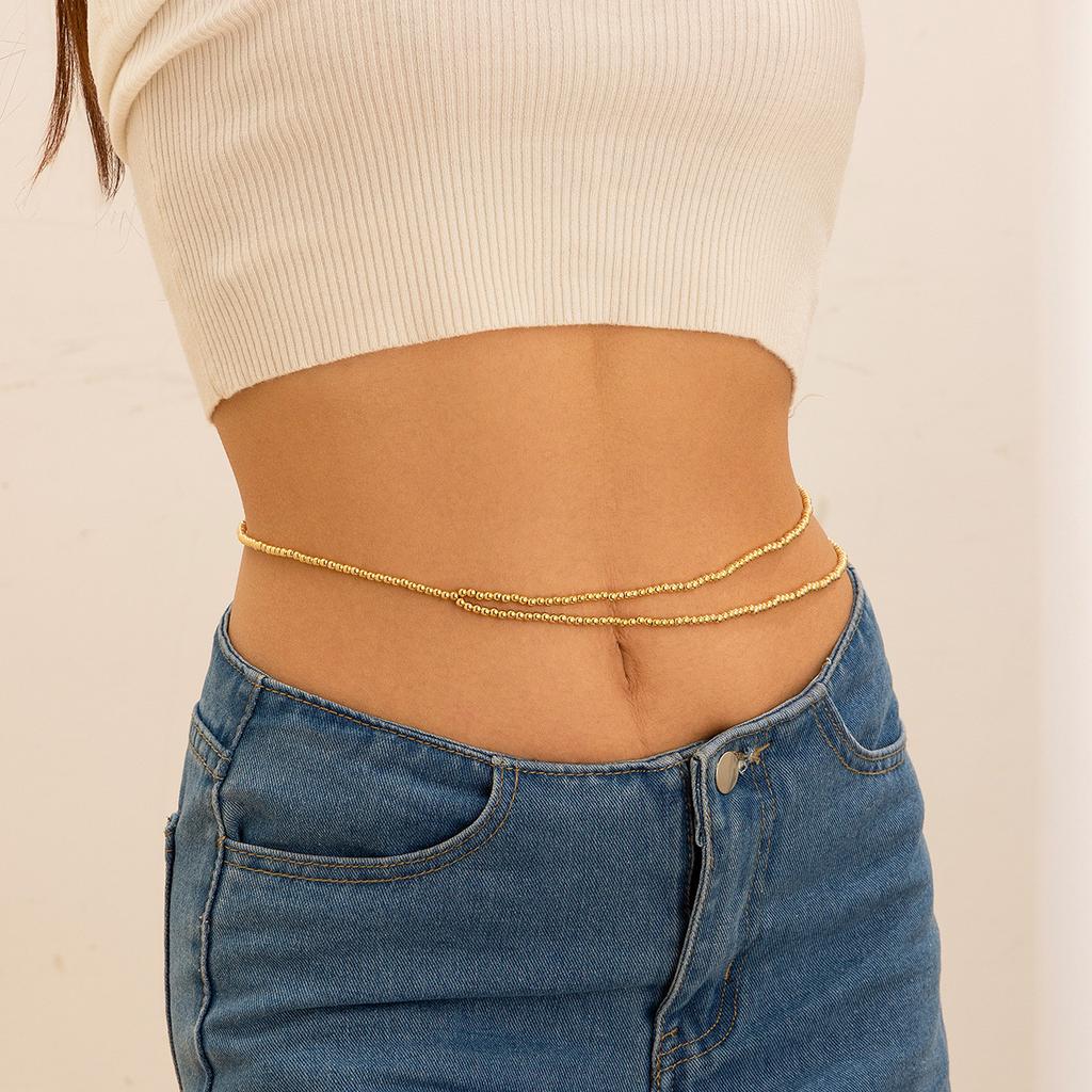 Personalized Double Pearl Beaded Waist Chain Female, Versatile Sexy Round Bead Body Chain Body Chain