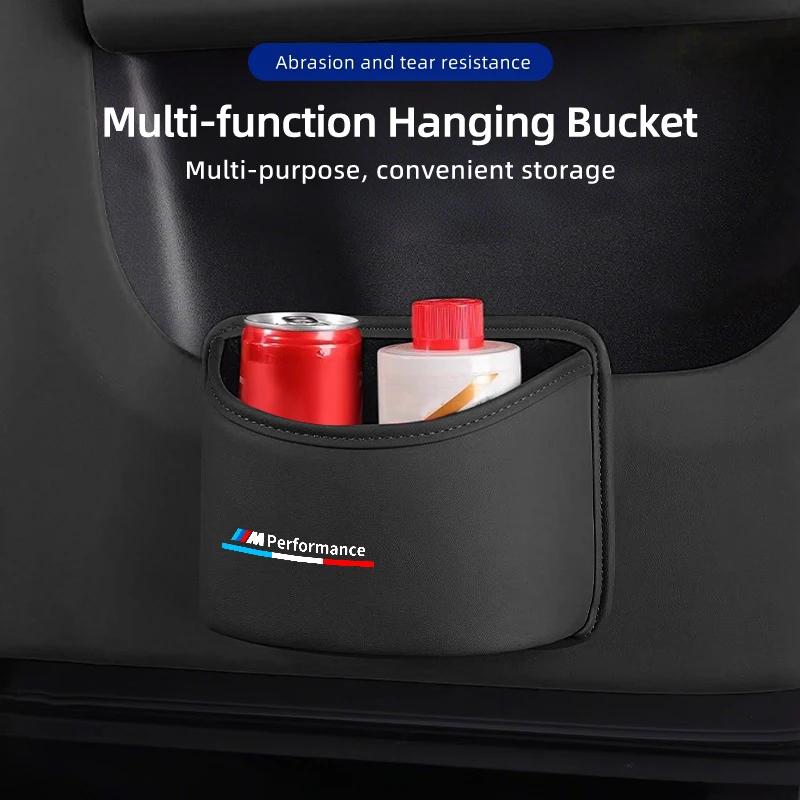 2025 Hot Car Door Storage Box PU Leather Auto Seat Back Hanging Trash Can Bin Accessories For BMW X1 X2 X3 X4 X5 X6 X7 G20 G30 6