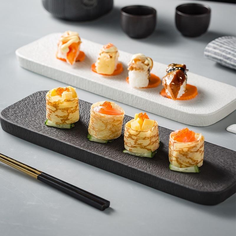 Sushi Plate Japanese Cuisine Dim Sum Plate Rectangular Flat Plate Western Food Plate Ceramic Household Dessert Tray Artistic Conception Plate