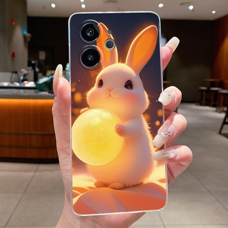 For Realme GT 6/6T/Neo6/Neo6 SE Bumper Soft Silicone TPU Clear Casing Fashion Cartoon Rabbit Painted Anti-fall Soft Cover