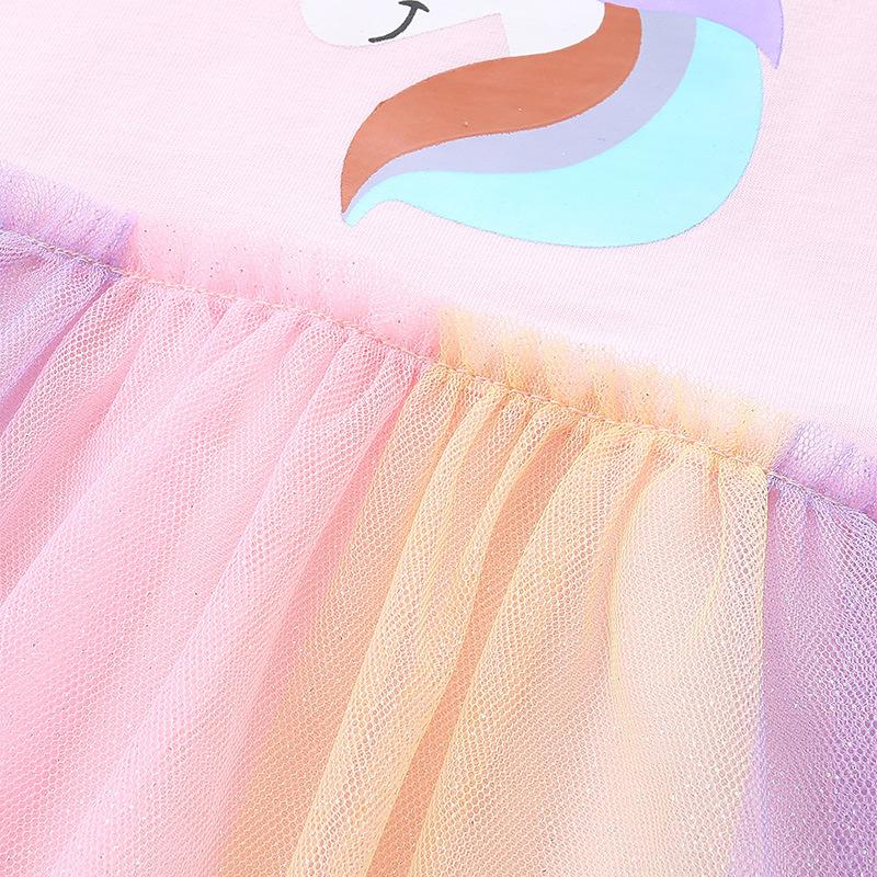 Summer New Arrival Girls' Dress Unicorn Print Children's Tulle Skirt Knitted Cotton Short-Sleeved Princess Dress for Younger Children