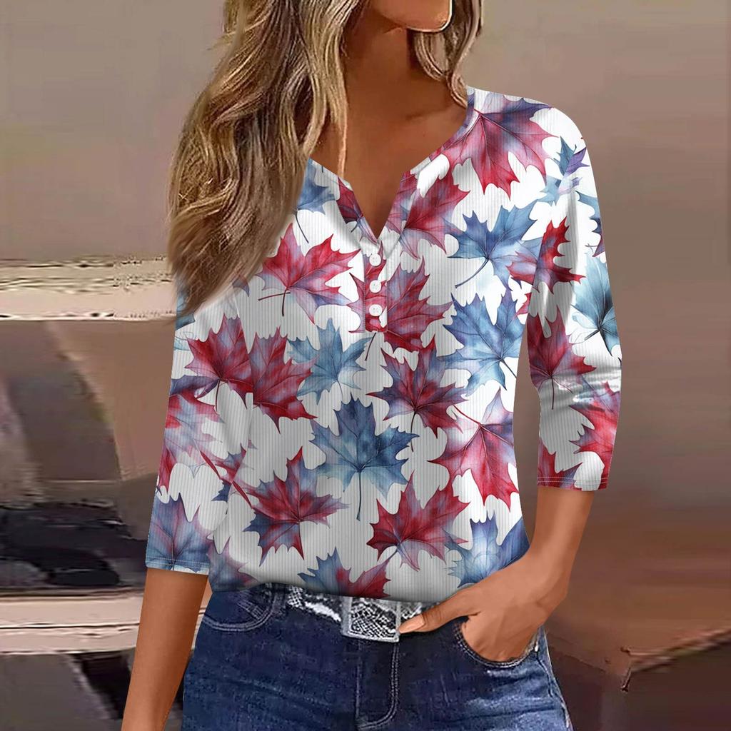 Dámské tričko tričko potisk knoflík 3/4 rukáv tunika denní víkendová móda základní výstřih do V běžný top