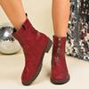 Fashion Leather Chelsea Boots Women's Spring Autumn Ort  Boots Round Toe Zipper Closure Warm Thiened Sole Casual Booties