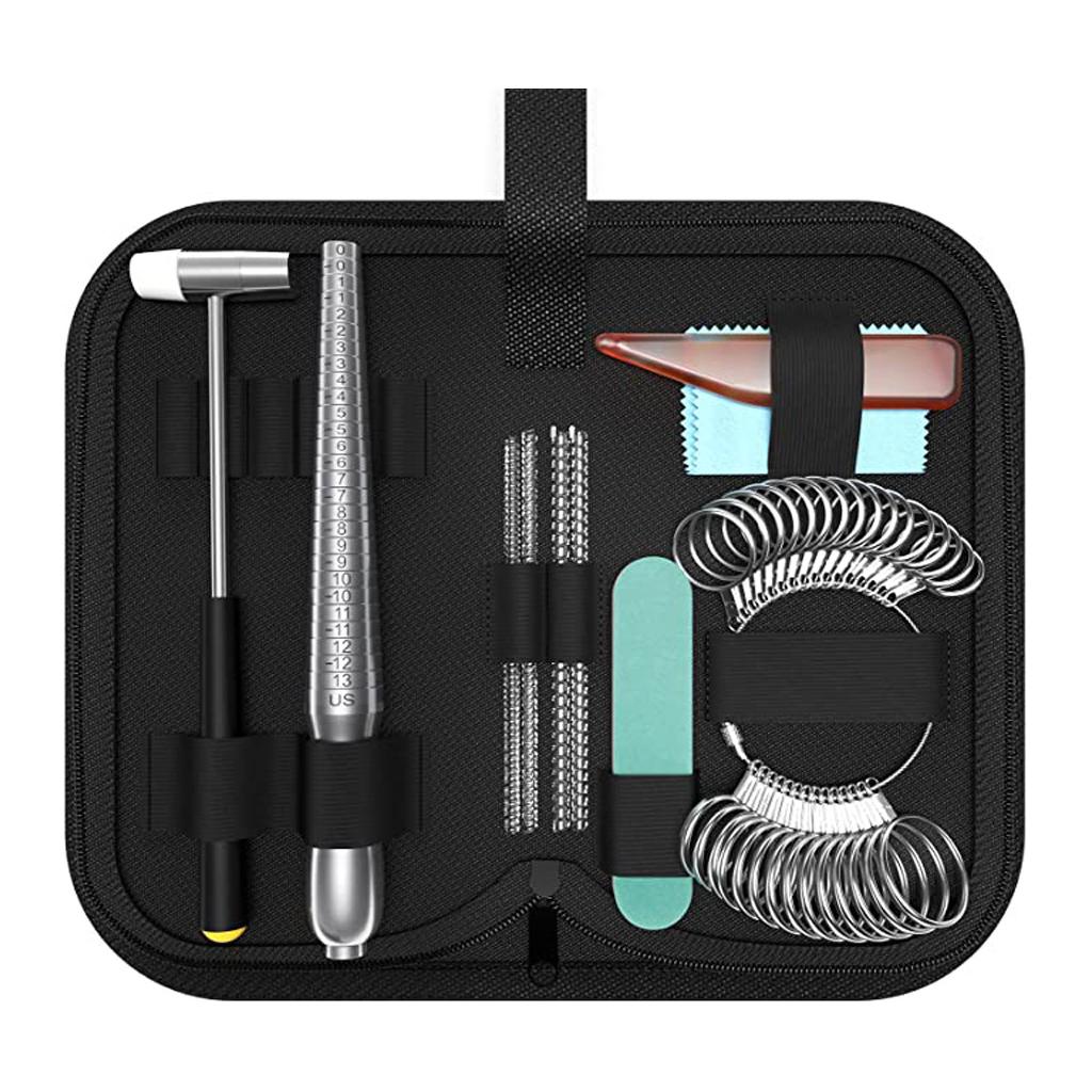 Ring Size Measurement Tool Set Ring Measurement and Finger Size Mandrel with Polishing Cloth for Jewelry Measurement