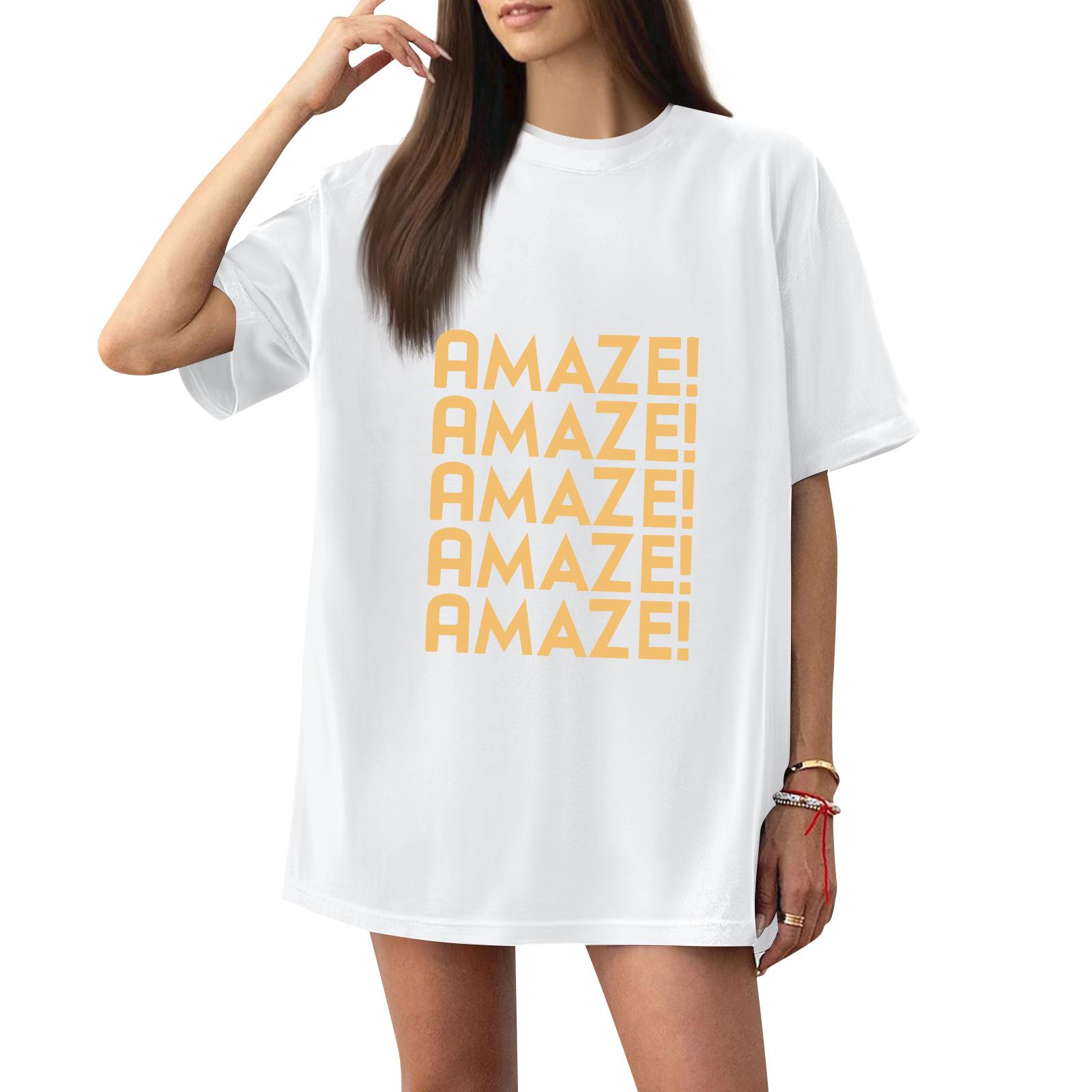 

Женская повседневная футболка с принтом, пуловер с круглым вырезом, топ с короткими рукавами XXL белый