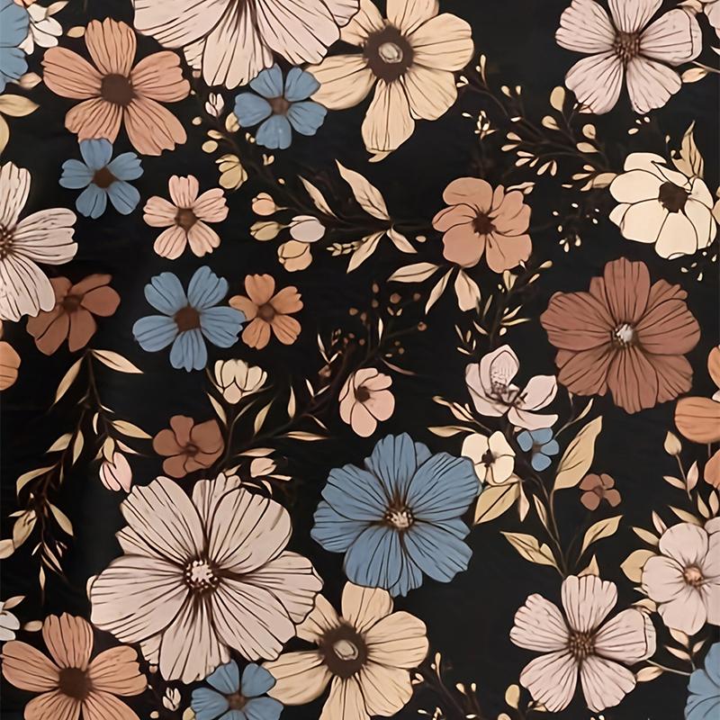 Ladies Autumn Winter Long Sleeve O Neck Flower Printed Pullover T Shirt Top