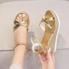 Fashion Gold Silver Pu Leather Wedges Sandals for Women Cross Band Crystal Ankle Buckle Party Shoes Thick Sole Chunky Platform Shoes