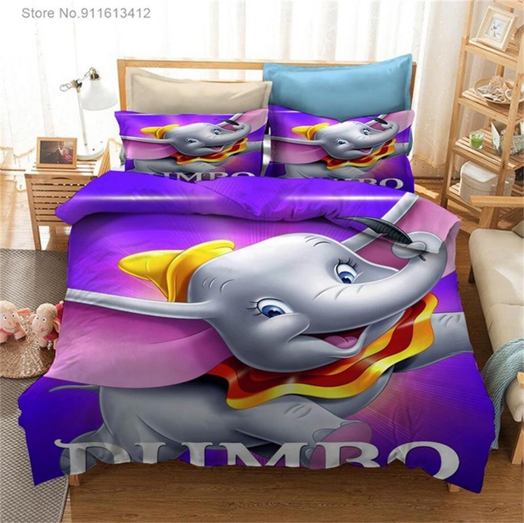 Children Flying Dumbo Bedding Set 3D Cartoon Elephant Duvet Cover 3D Print Kids Adults Single Double Bed Bedroom Decoration