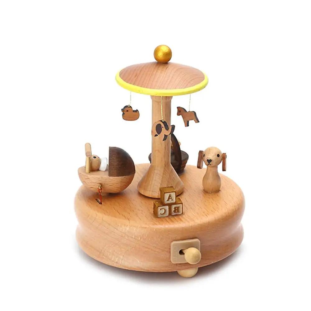 Carousel Music Box Wooden Christmas Ornament Rotary Train Musical Box Home Decoration Accessories For Birthday Gifts Valentine'