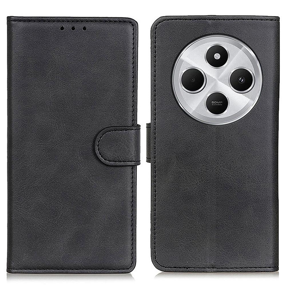 

For Xiaomi Poco C75 4G/Redmi 14R 5G/14C 4G Stand Wallet Case Cowhide Texture Leather Phone Cover Black