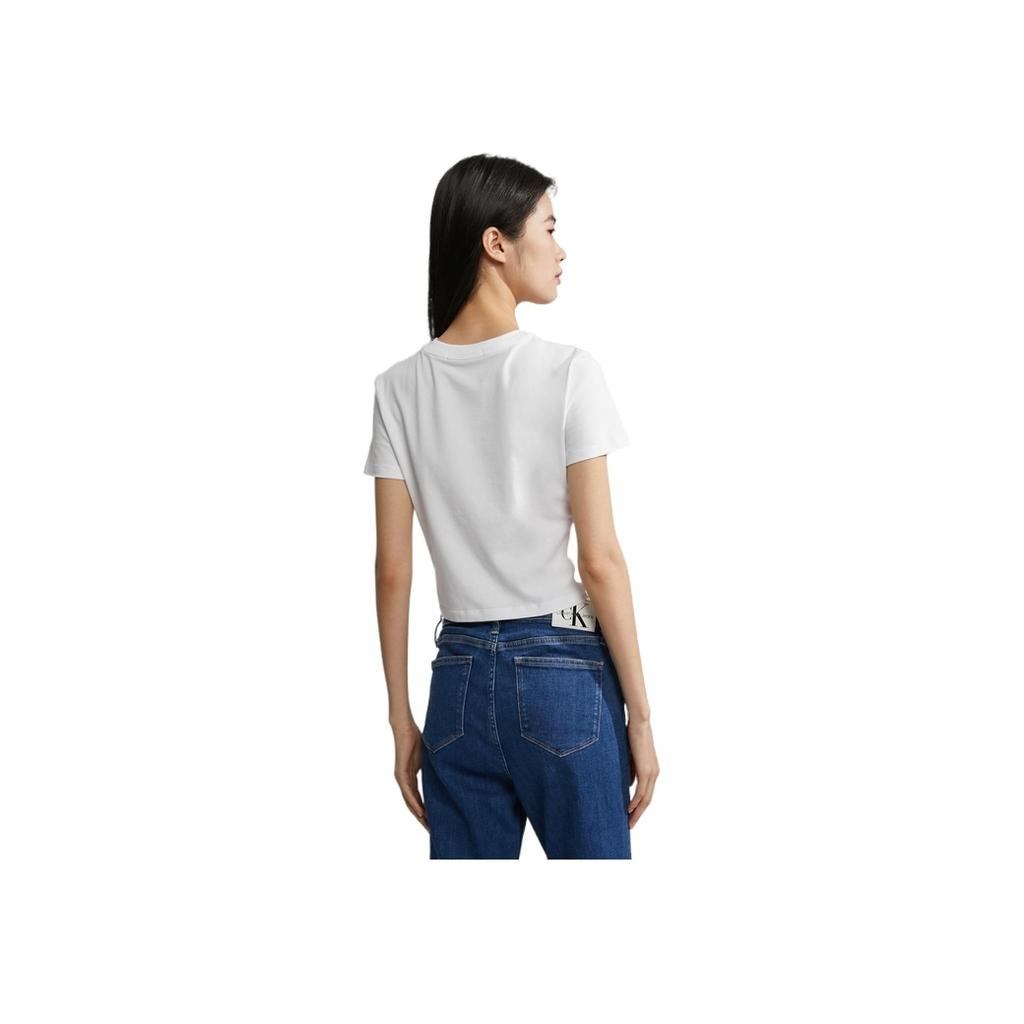 Calvin Klein Letter Print Casual Crew Neck T-Shirt Women Tops Moonlight-White J221837-YAF