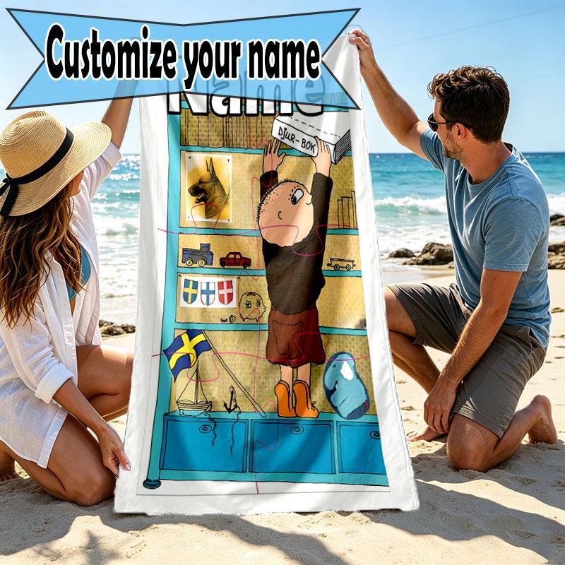 Custom Name Personalized Alfons Aberg Print Beach Towel, for Trip Camping Beach Party Home Decor, Birthday Gift for Family & Friends