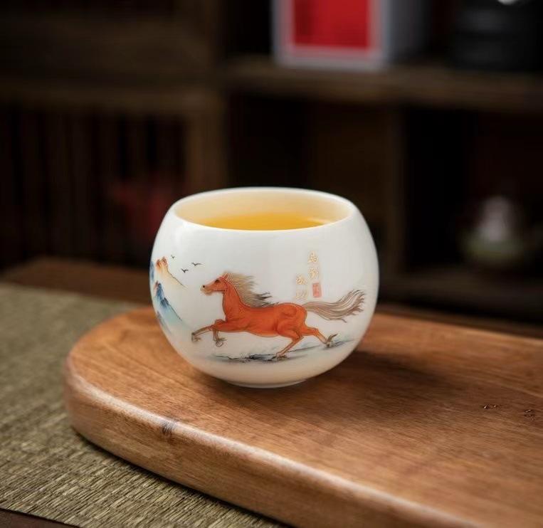 Dehua suet jade white porcelain master cup tea cup household tea cup single cup large ceramic souvenir Arhat cup