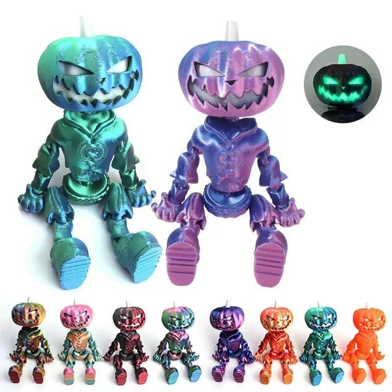 Nová halloweenská ozdoba lebky dýně 3D tisk kloubově pohyblivá svítící ozdoba model ozdoby