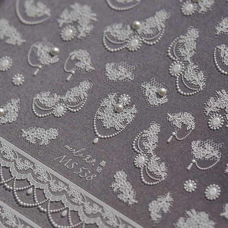 

White Nail Sticker Tomoni Adhesive Retro Bright Crystal Lace Flower 538