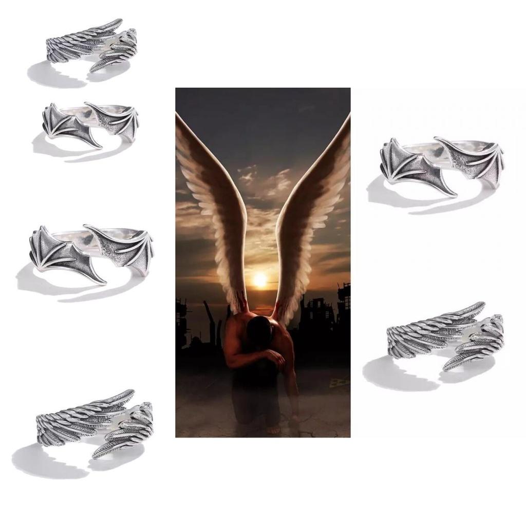 Vintage Angel And Devil Wing Ring Adjustable Open Ring For Couples Unique Alloy Jewelry Supplier