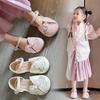 Girls Sandals Chinese Style Embroidered Children's Hanfu Shoes 2025 Summer New Baotou Girls Antique Princess Leather Shoes