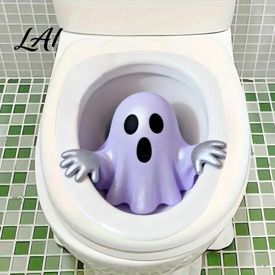 Removable Toilet Decals Halloween Ghost Lid Decal Self-Adhesive 3D Horrible Cover Unique Prankster Gifts Seat Stickers Waterproof Wall Stickers for