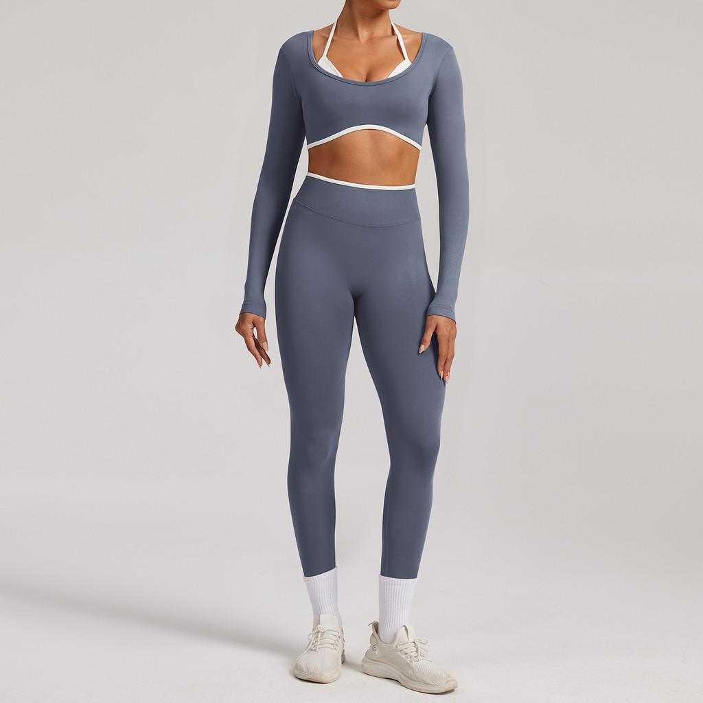 Seamless Yoga Set Long Sleeve Fitness Wear With Moisture Wicking For Women Outdoor Running