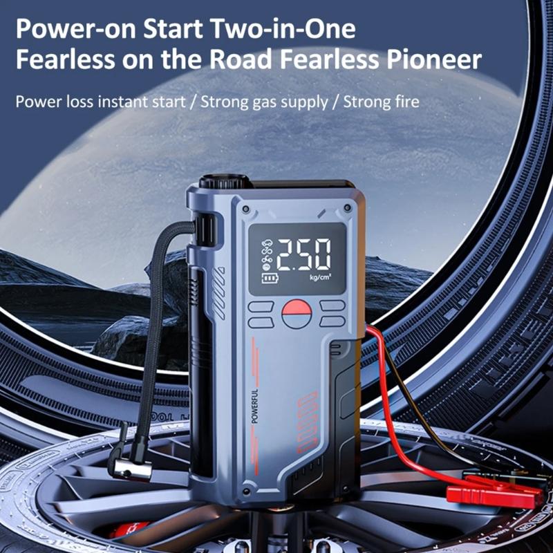 14.8V Tire Inflator Digital Display Tire Air Compressor with LED Light Car Emergency Power Jump Starter Battery Booster