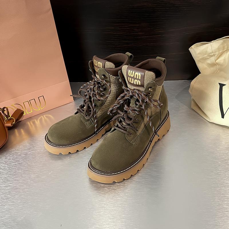 

Cowhide Grape Mom British Style Short Boots Double Shoelaces Platform Classic Martin Boots Women s Leather Outdoor Mountaineering Tooling Boots 40