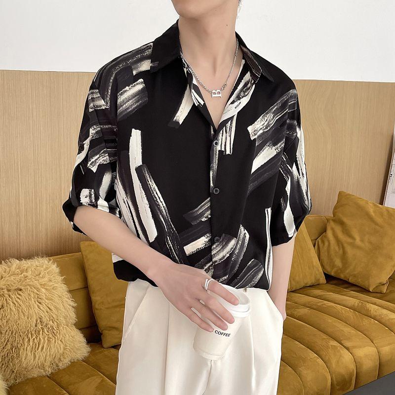 

Новая летняя высокая мода, принт на лацкане, корейская версия, с оборками и красивый, свободный кэжуал оверсайз, с рукавом средней длины, цветочная рубашка L чёрный