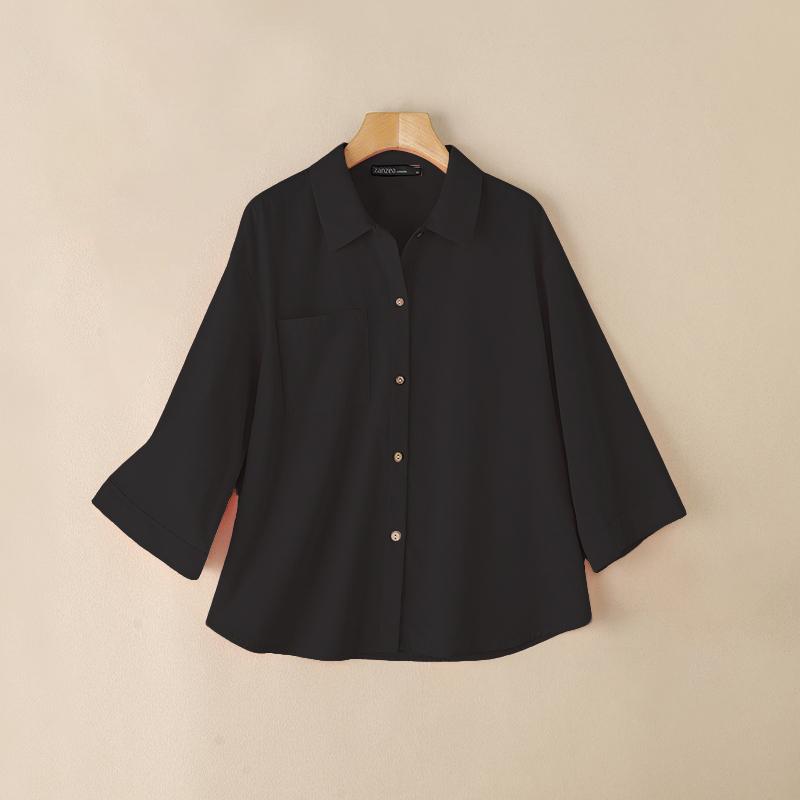 ZANZEA Womens Turn Down Collar 3/4 Sleeve Loose Button Blouse