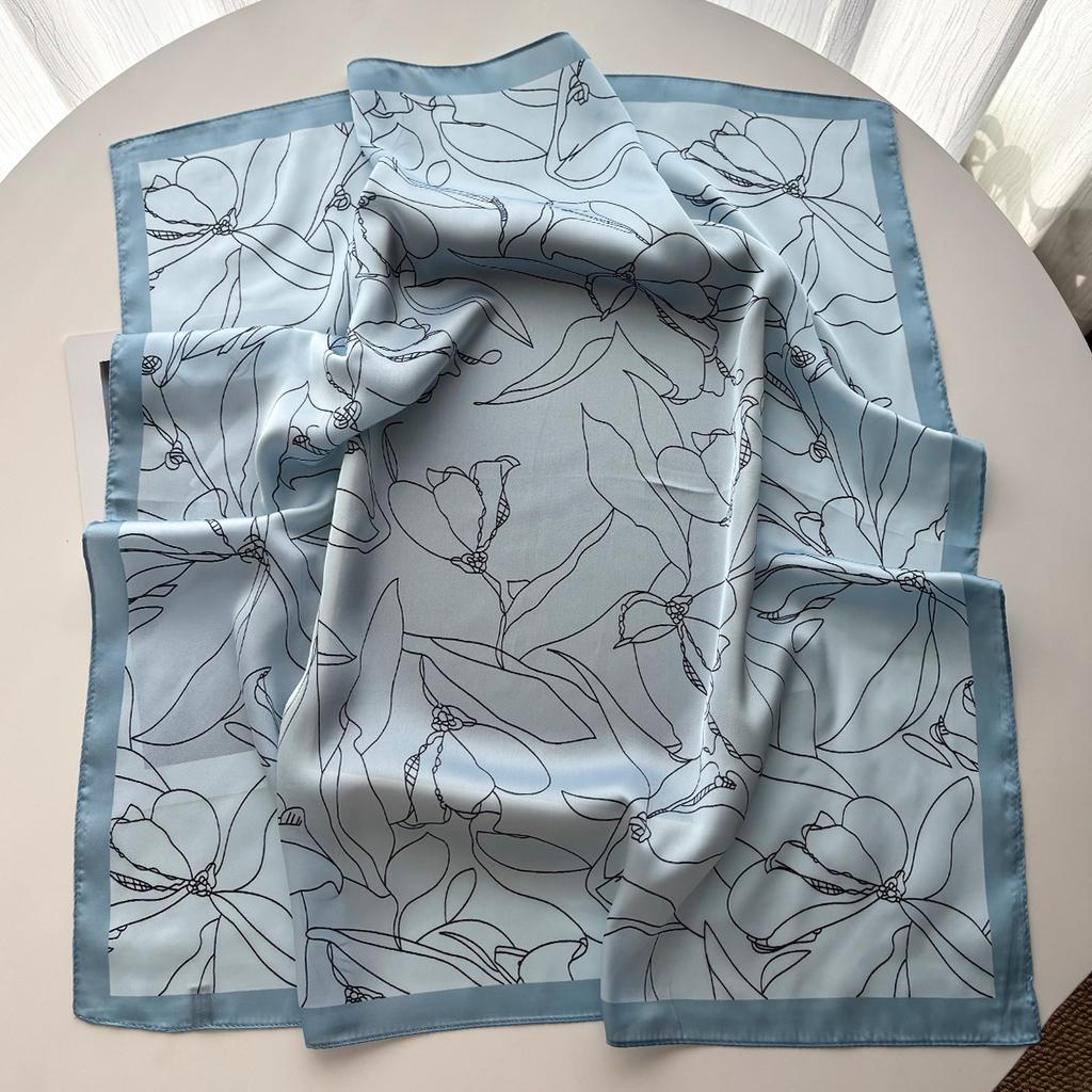 Luxury Square Scarf For Women Elegant Ladies Floral Hijab Neckerchief Shawl Soft Stain Imitation Silk Scarves For Travel Beach