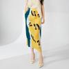 Pleated Print Midi Skirt 2024: High-End Temperament with Back Slit, Versatile Bodycon Design for Women