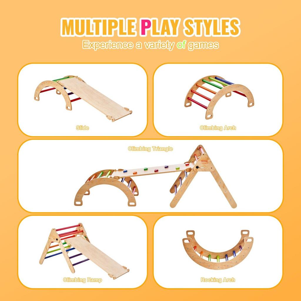 Pikler Dreieck Set 5in1 Montessori Kletterspielzeug Kleinkinder Groß Bunt