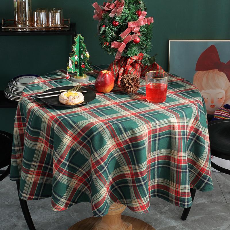 Kersttafelkleed Rood Groen Geruit Katoenen Tafelkleed Eettafelhoes Voor Huisfeest Verjaardagsdecoratie Round 90 groen