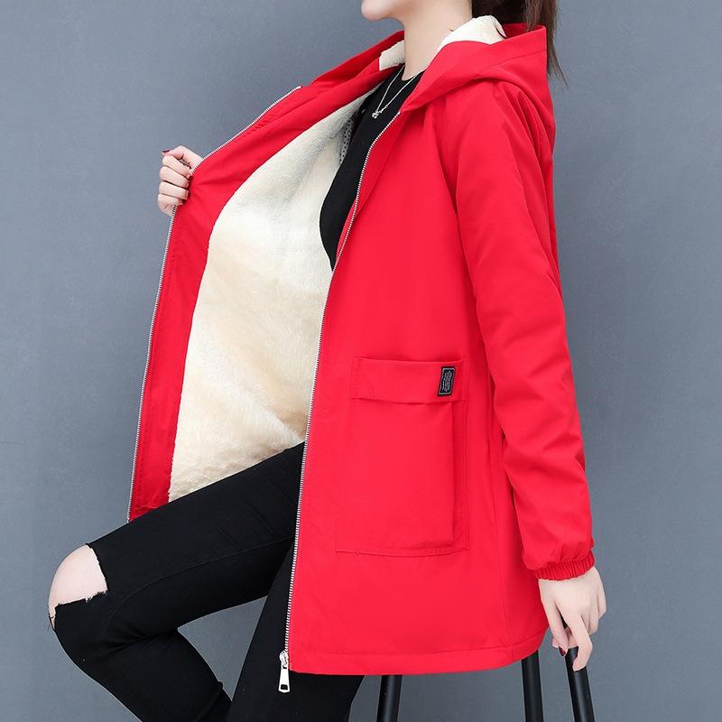 Autumn and winter new thickened warm lamb wool cotton-padded coat women's medium and long versatile loose hooded women's top