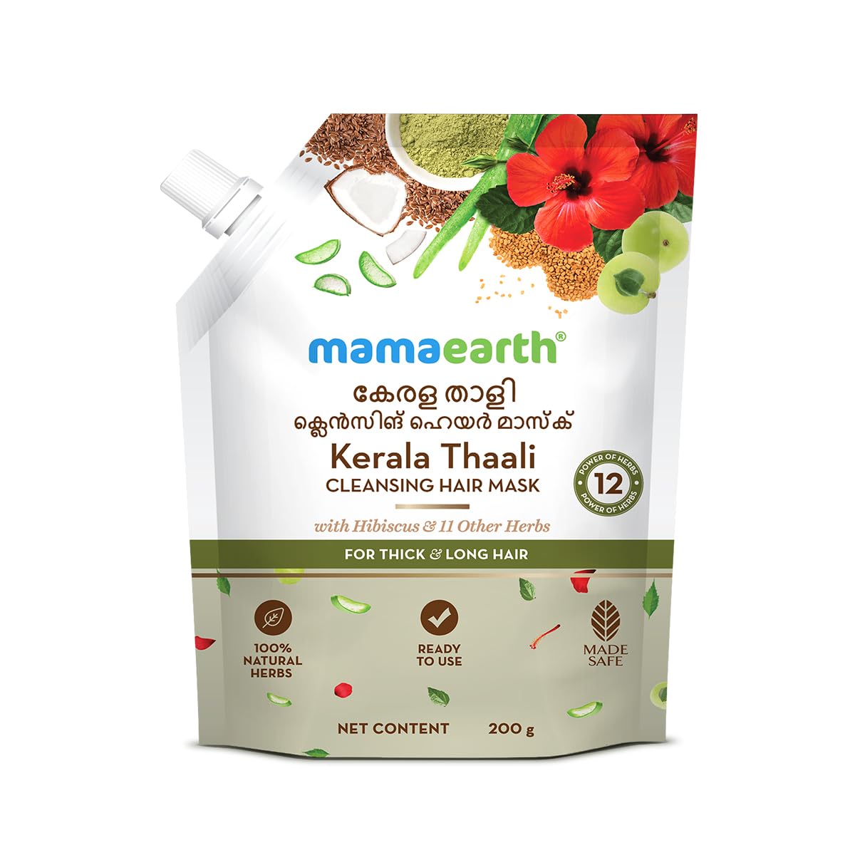 

Mamaearth Kerala Thaali Cleansing Pre-Shampoo Hair Mask With Hibiscus Shikakai Amla Flaxseed For Thick Long Shiny Hair 200 g