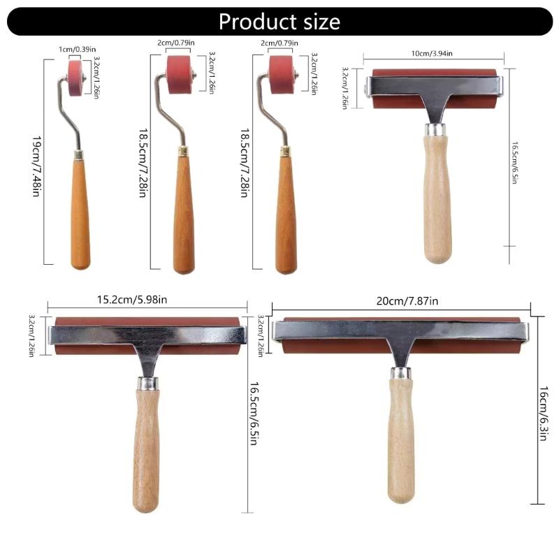 1/3Pcs Rubber Brayer Rollers for Crafting, Wood Handle Rubber Rollers for Printmaking, Wallpaper Roller Painting Tool