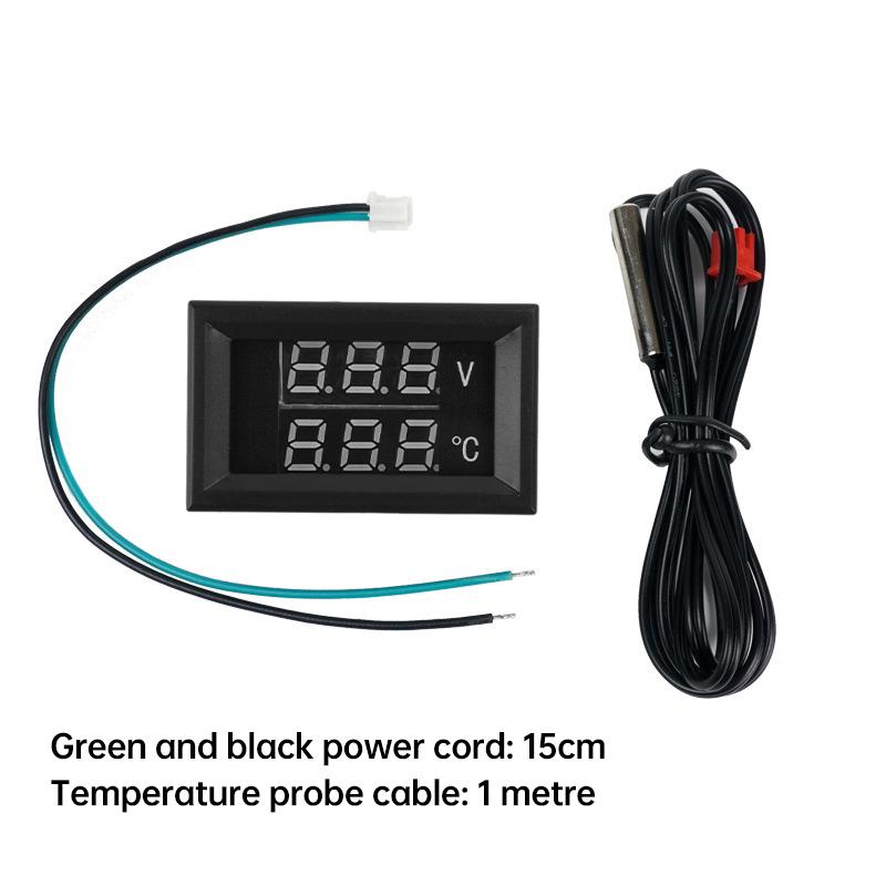 DC 4-28V Voltmeter Thermometer Voltage and Temperature Real Time Monitoring LED Digital Display with NTC Probe Cable -50-125℃